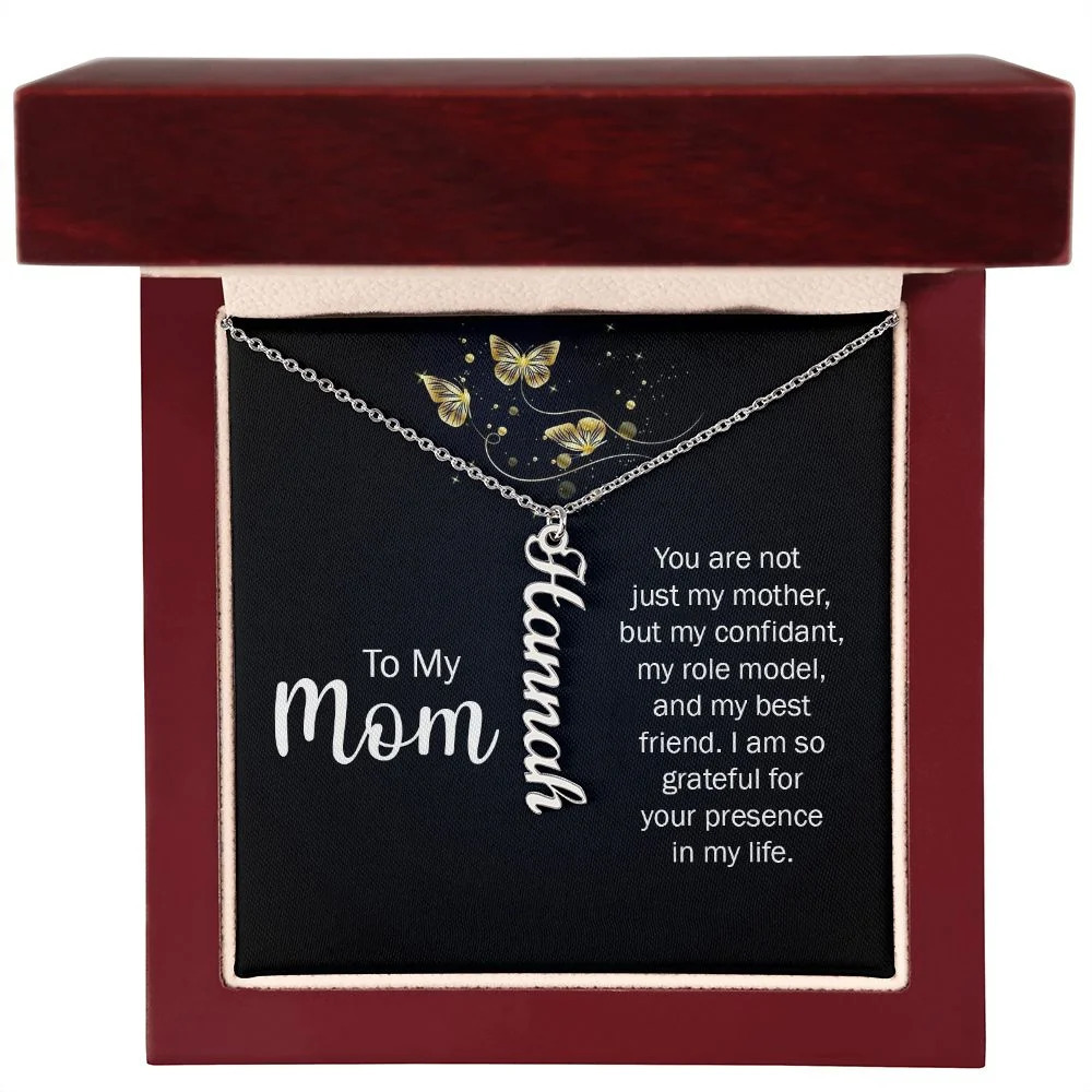 You Are Not Just My Mother Personalized Silver Tone Vertical Name Necklace